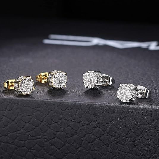 Luxury Brand Designer Jewelry European And American Hot-Selling Full Diamond Hip-Hop Men's Earrings Zircon Micro-Inlaid Color-Shifting Electropla