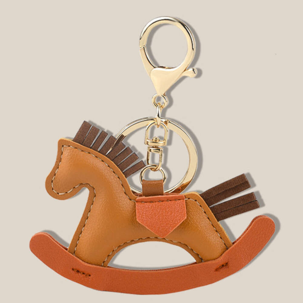 Cartoon Rocking Horse Handmade Leather Bag Pendant Car Keychain