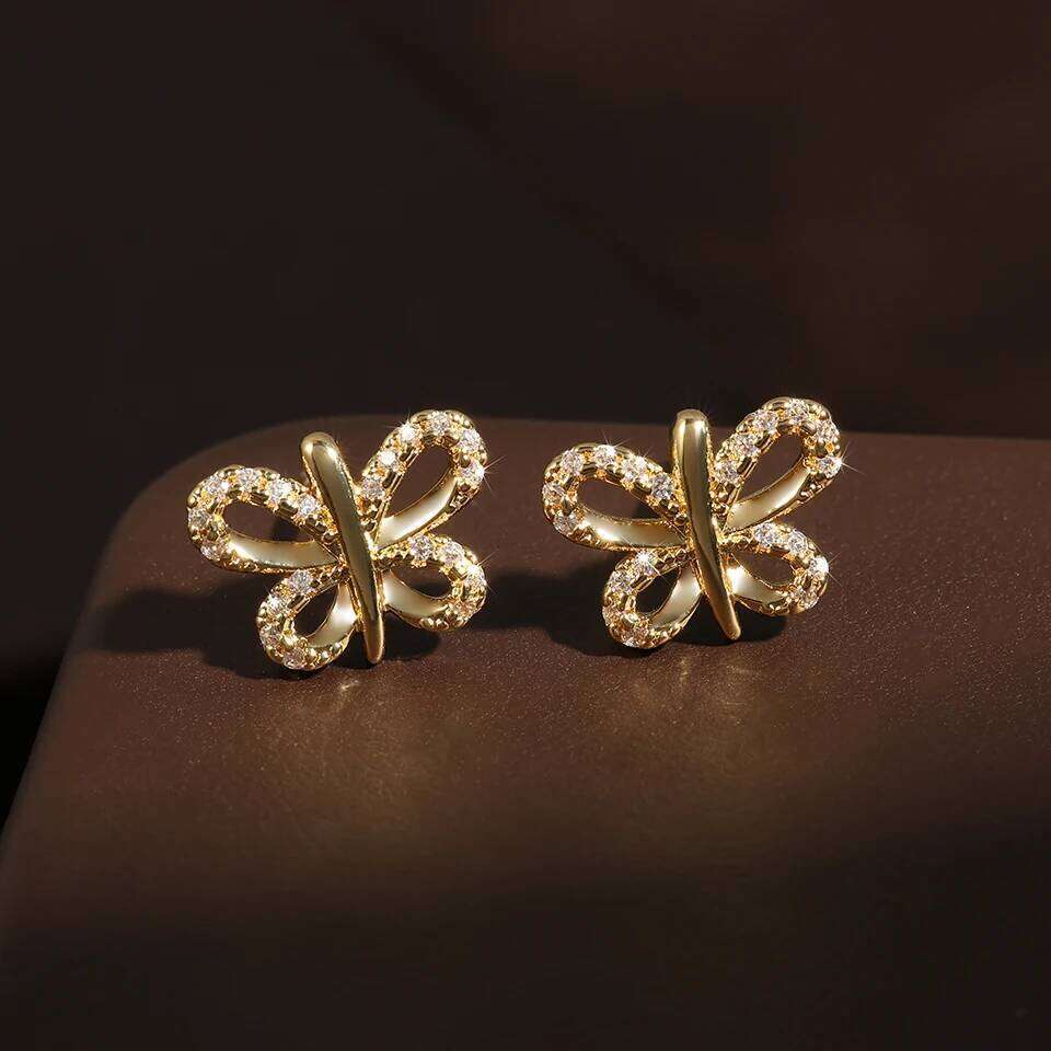ZAKOL Exquisite Simple Cubic Zirconia Butterfly Stud Earrings for Women Girls Korean Fashion Everyday Ear Accessories