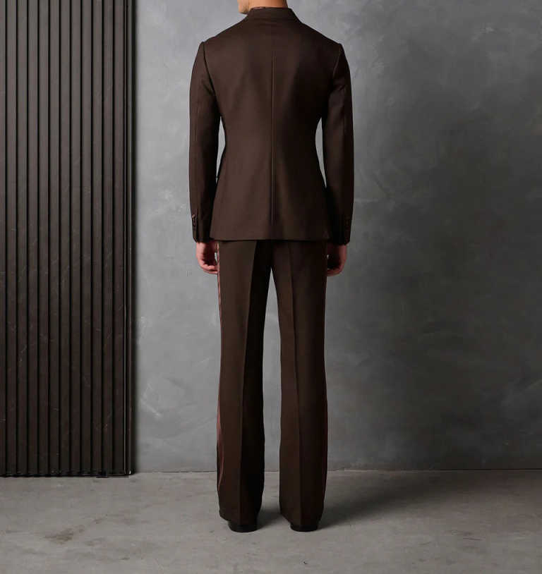 Side Button 2-Piece Mens Suit Attire Brown Long Suit Jacket with Matching Pants XXS-7XL Smart Fashion Tuxedo Blazer Trousers