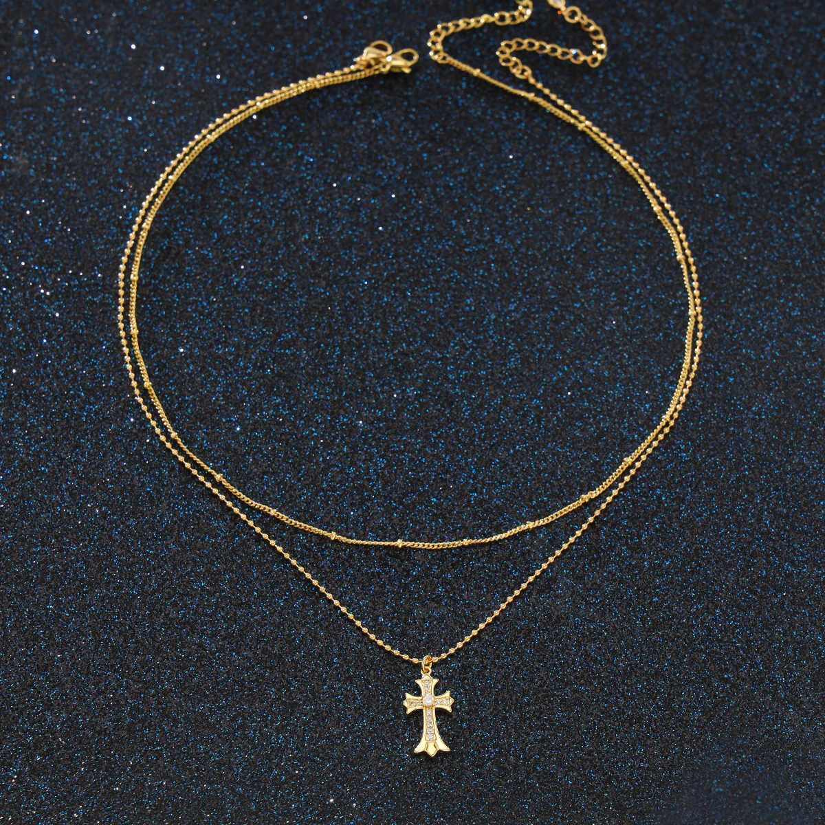 2PCS Gold Rhinestone Cross Necklaces color random Y251227
