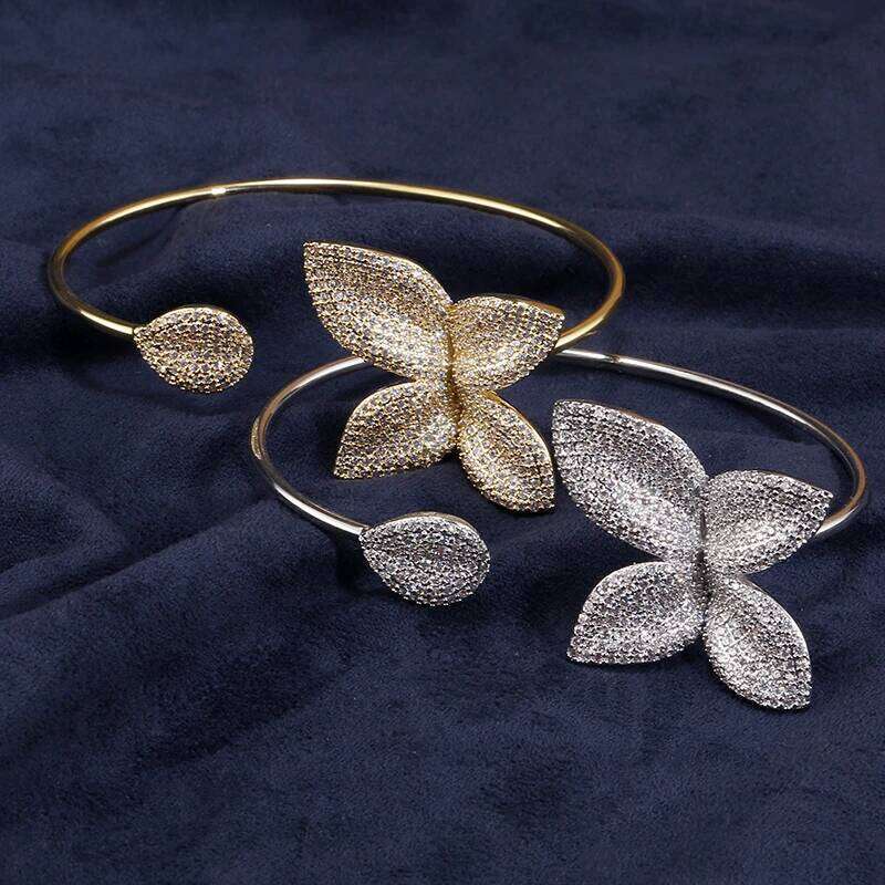 ZAKOL Classic Micro Paved Full Cubic Zirconia Leaves Cuff Bracelet Bangle for Women Luxury Dubai Bridal Jewelry 2025 New