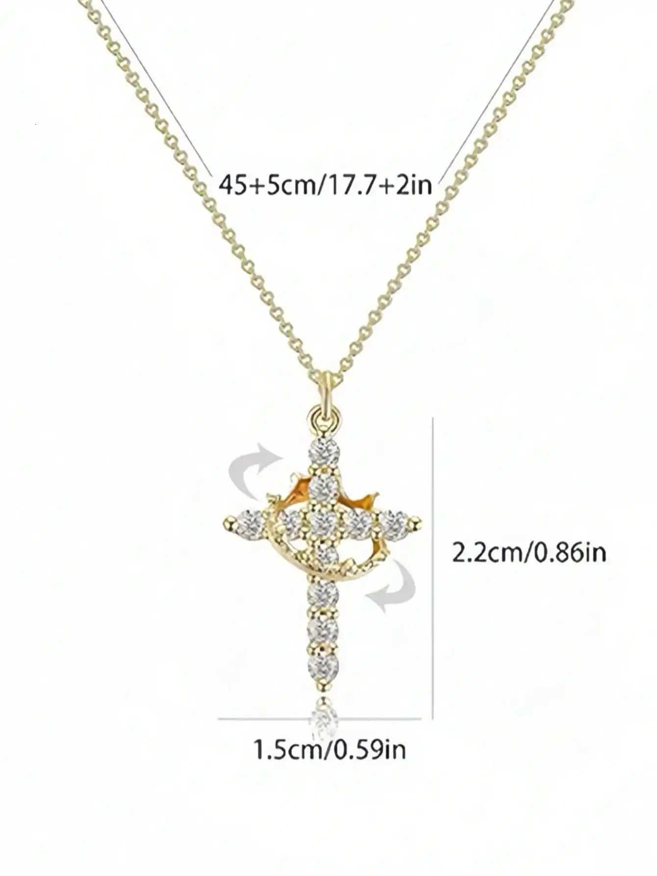 Simple rotatable crown necklace with sterling silver zircon cross pendant Y251227