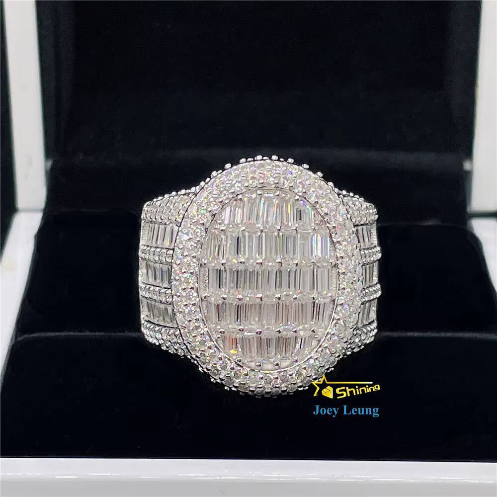 Pass Diamond Tester 925 Silver Hip Hop Moissanite Jewelry Iced Out Rappers Ring With GRA Certificate