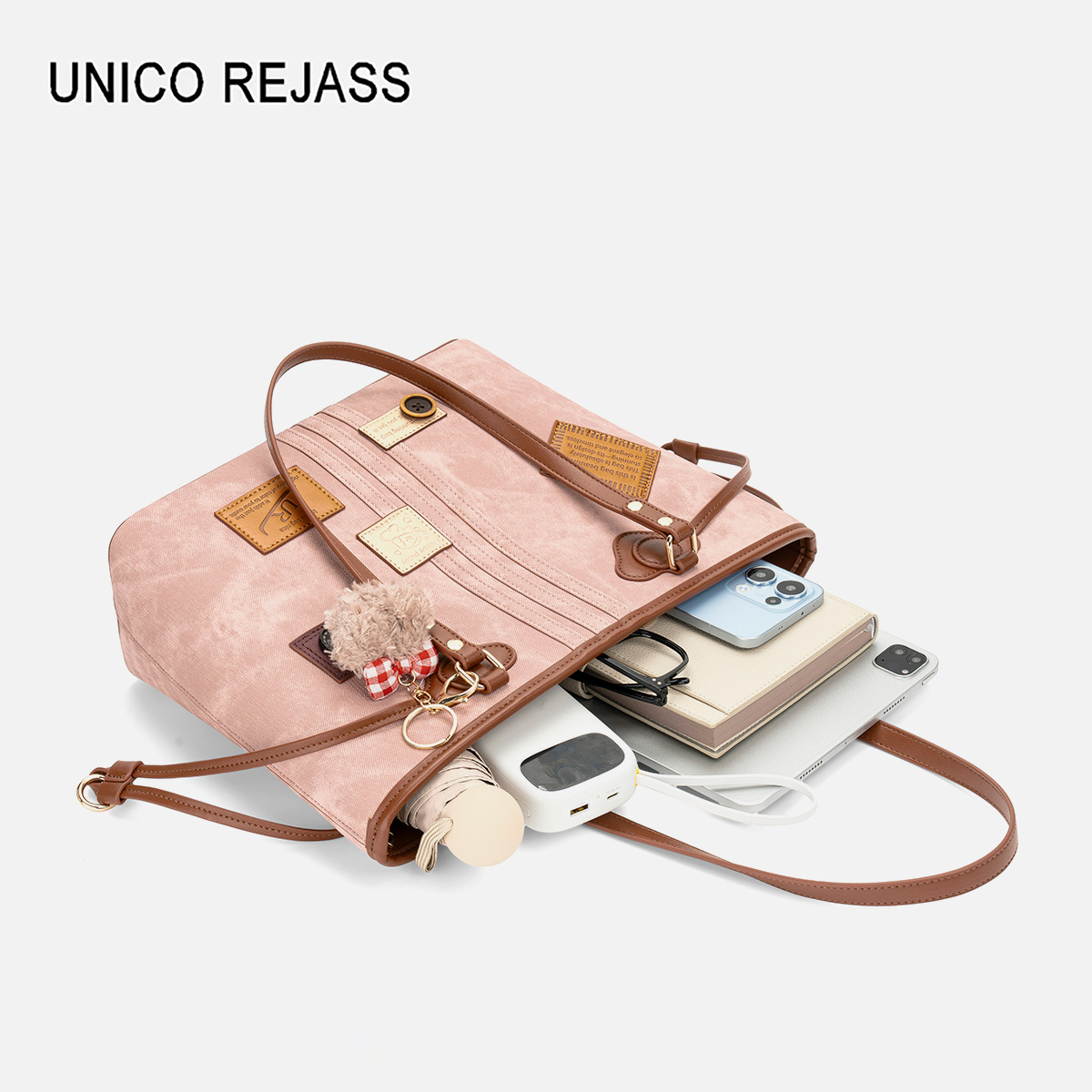 UNICO REJASS fashionable women's tote bag 2026 new design retro trendy commuting versatile shoulder bag brown grey pink hot sale