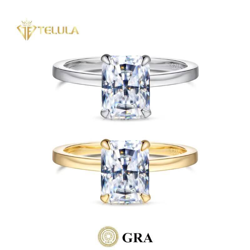 D Color Radiant Cut Moissanite Engagement Ring Full Moissanite Diamond with S925 Sterling Silver Moissanite Wedding Band