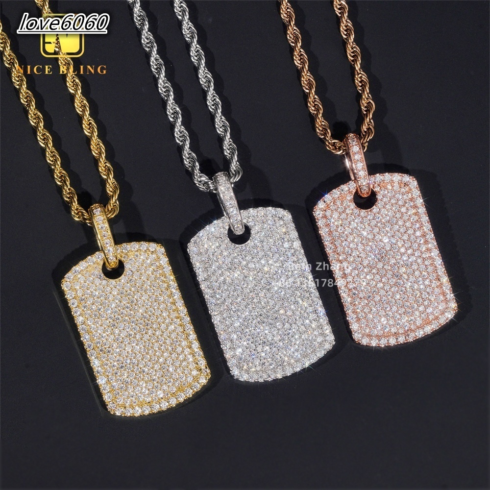 RTS Iced Out Jewelry 18K Gold Plated S925 Pendant 5a Moissanite Diamond Hip Hop Dog Tag Pendant for Men Women
