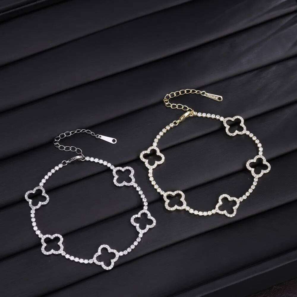 ZAKOL New Unique Hollow Out Four Leaf Flower Full Zircon Bracelet For Women Fashionable Wedding Party Jewelry Accessory Gifts