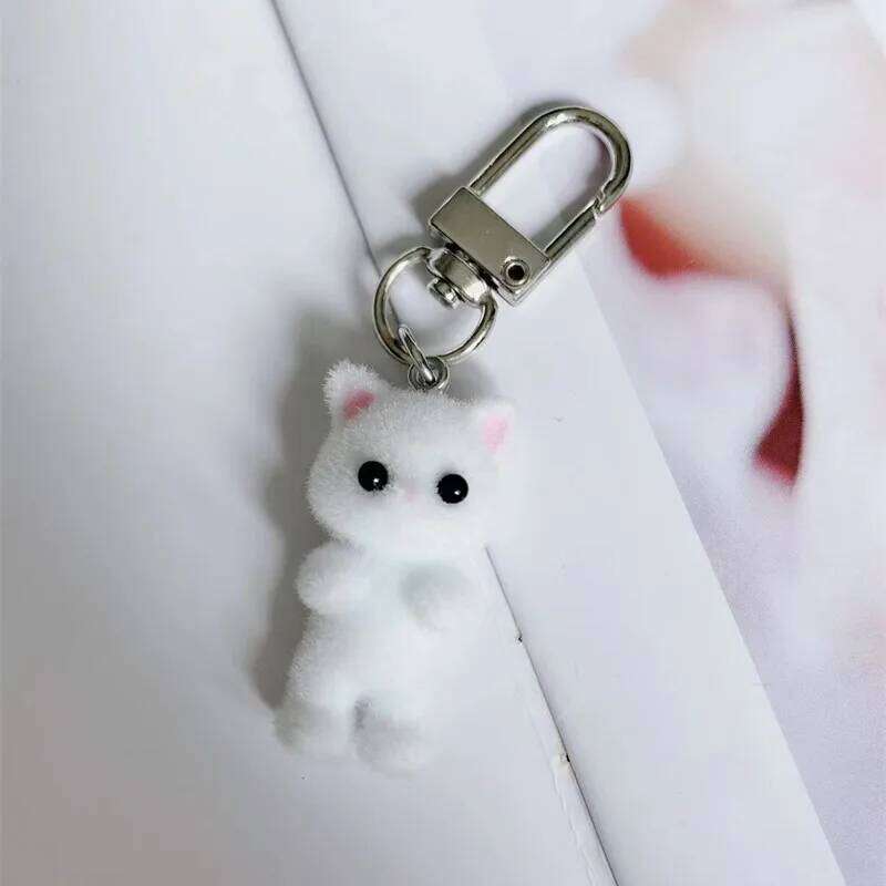 ZAKOL Cute Flocking Cat Keychain 3D Love Phone Pendant Headphone Charm Bag Decor Car Key Ring Jewelry Gift