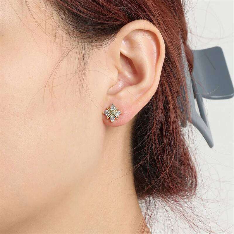 ZAKOL Luxury Flower Square Zirconia Stud Earrings For Women Girls Gold Color Metal Crystal Ears Jewelry Wedding Festival