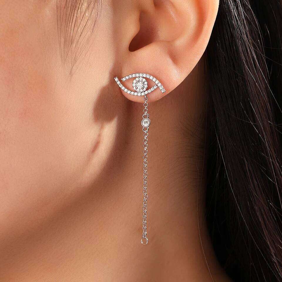 ZAKOL Trendy Turkey Evil Eye Zircon Inlaid Chain Tassel Earring Original Design Sliver Gold Color Wedding Party Ear Accessories