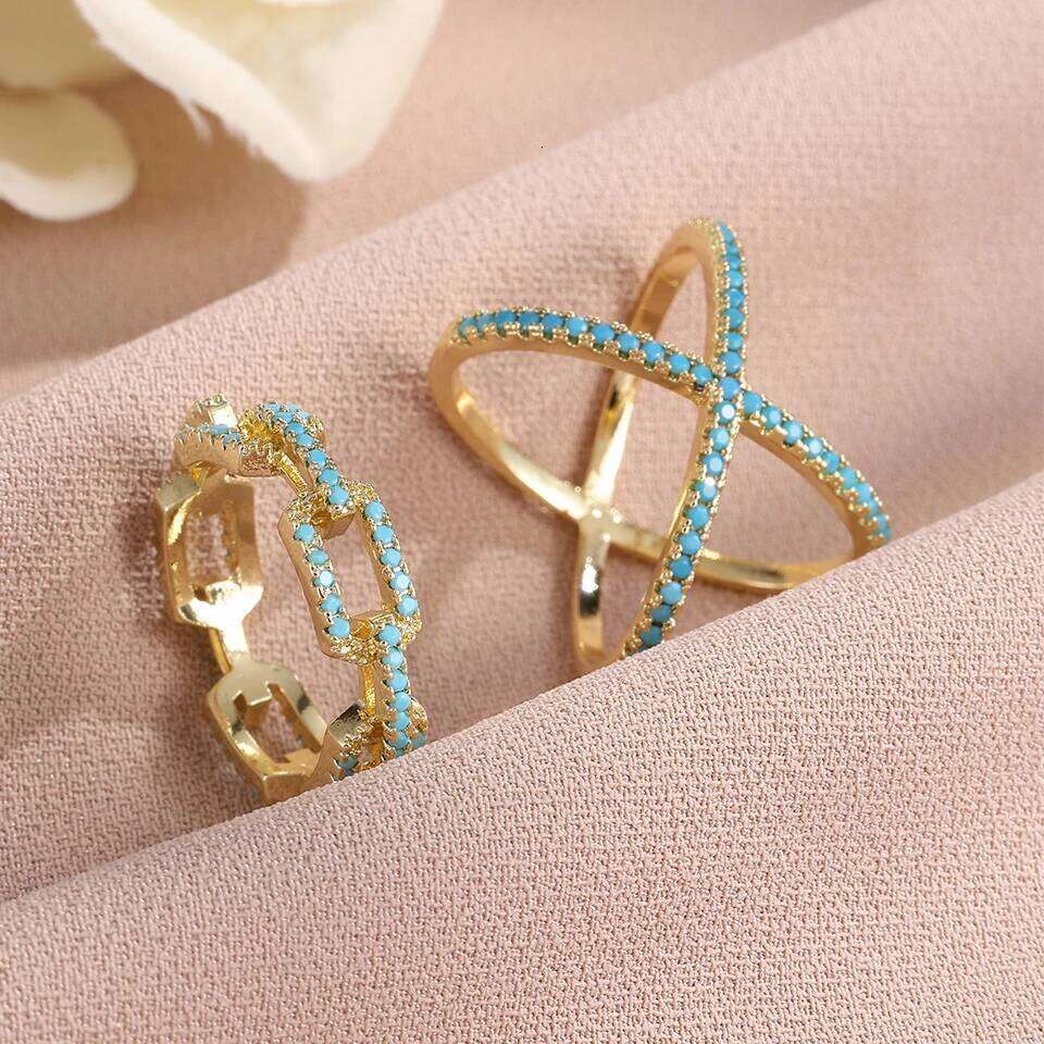 ZAKOL New Turquoise Zircon Finger Ring Set for Women Men Exquisite Original Design Engagement Party Jewelry Gifts