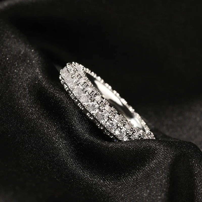 BXINY Full Rings S925 Silver 18K Gold Plate 3-Row Lab-grown Diamond For Women Wedding Band Fine Jewelry GRA Certified 251225