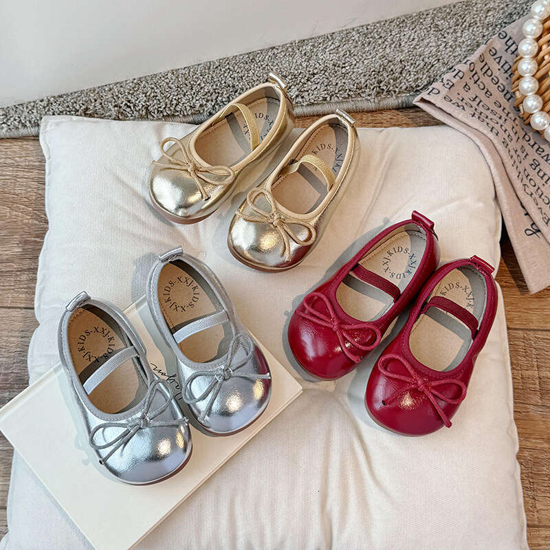 Children's Leather 2025 Spring and Autumn New Korean Style Girls' Soft Sole with Bowknot Baby Non-Slip Fashion Single Shoes