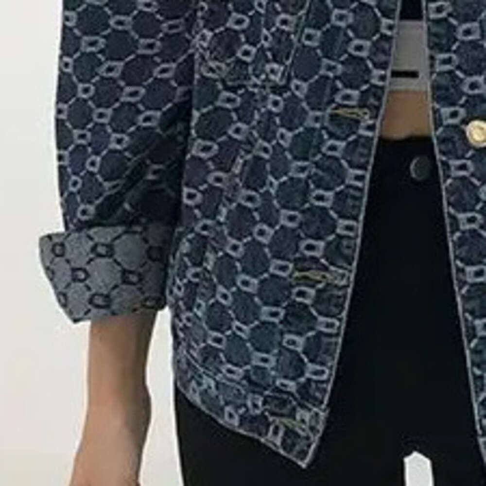 Women's Loose Designer Fashion 2026 New Stitched POLO Collar Button Casual Jacquard Long Sleeve Denim Jacket
