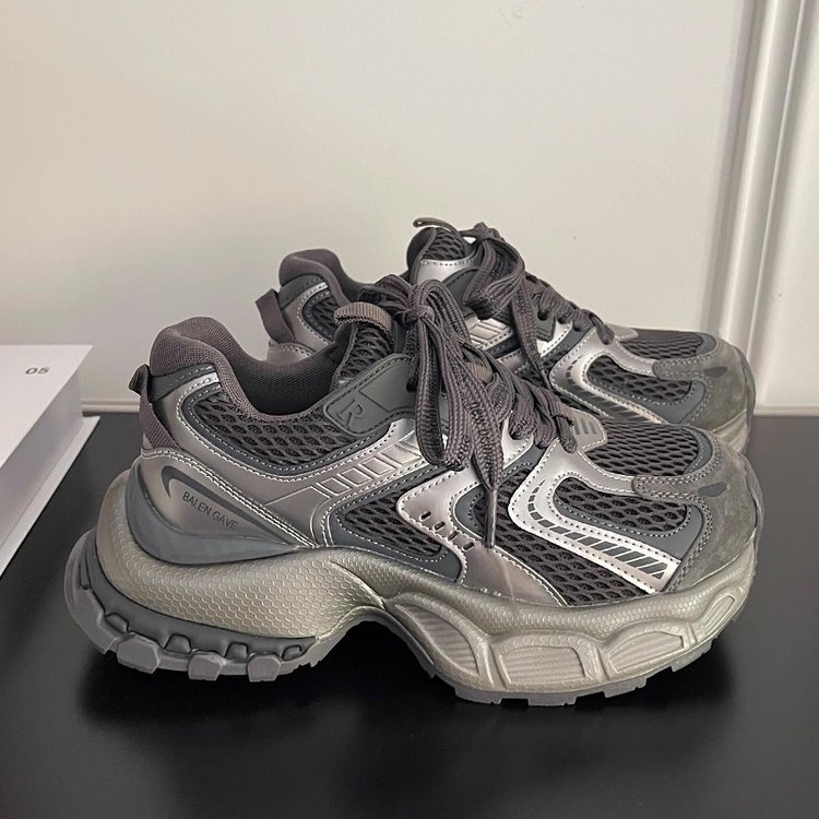 New Womens Platform Sneakers 2026 Spring Summer Simple Design Color Blocking Mesh Casual Shoes Gray Gun Color Free Shipping