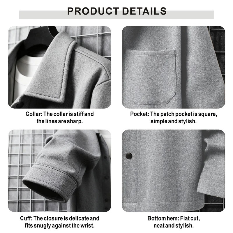 Polyester Brushed Short Jacket for Men Lapel ButtonDown Pocket Coat Comfortable Casual Autumn Winter Office Business Wear 251226