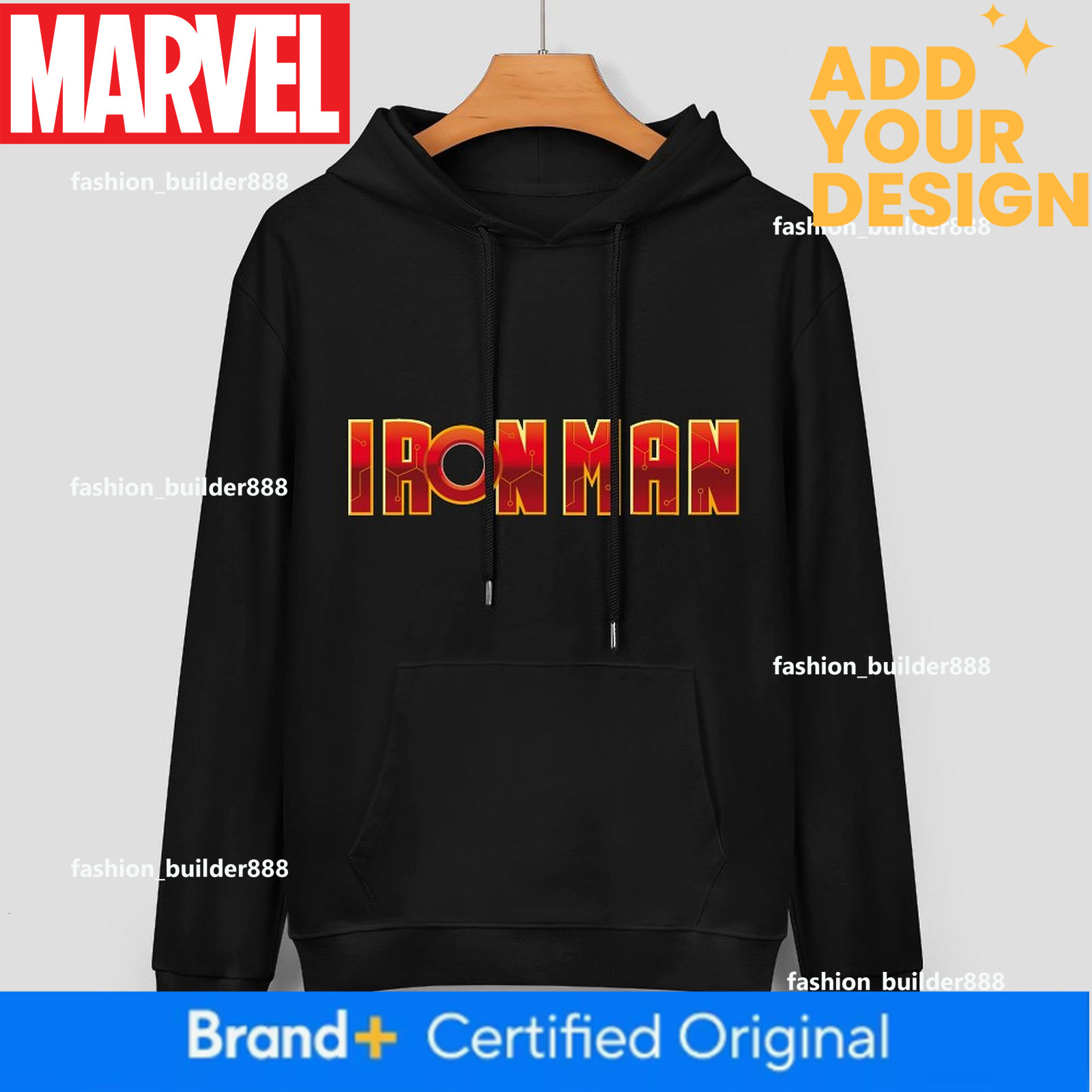 Custom Marvel Iron Man Designer Fall Winter Hoodie Design Unisex Long Sleeve Streetwear Hip Hop Oversized Fit Hoodie Men's Fashion Apparel M5