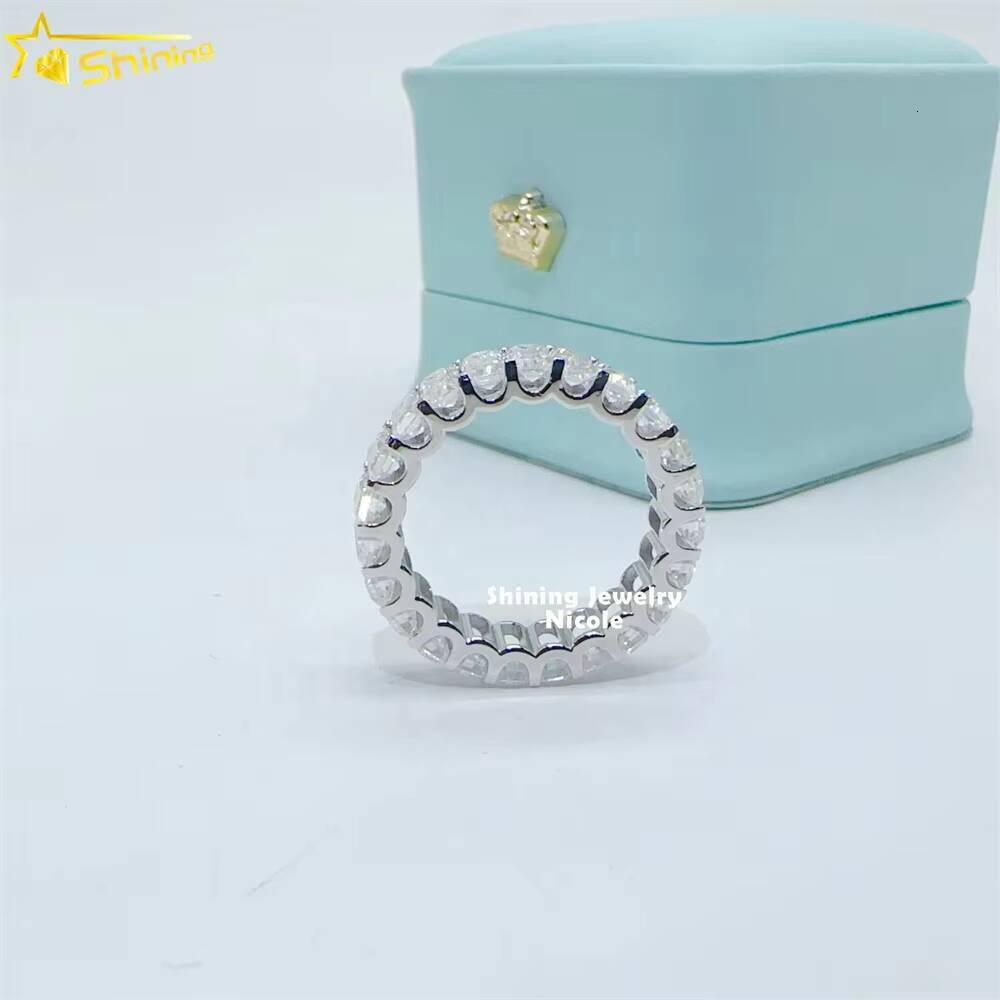 Hot Selling High Quality 925 Silver Engagement Eternity Band 35mm 46mm 57mm Emerald Cut Moissanite Ring