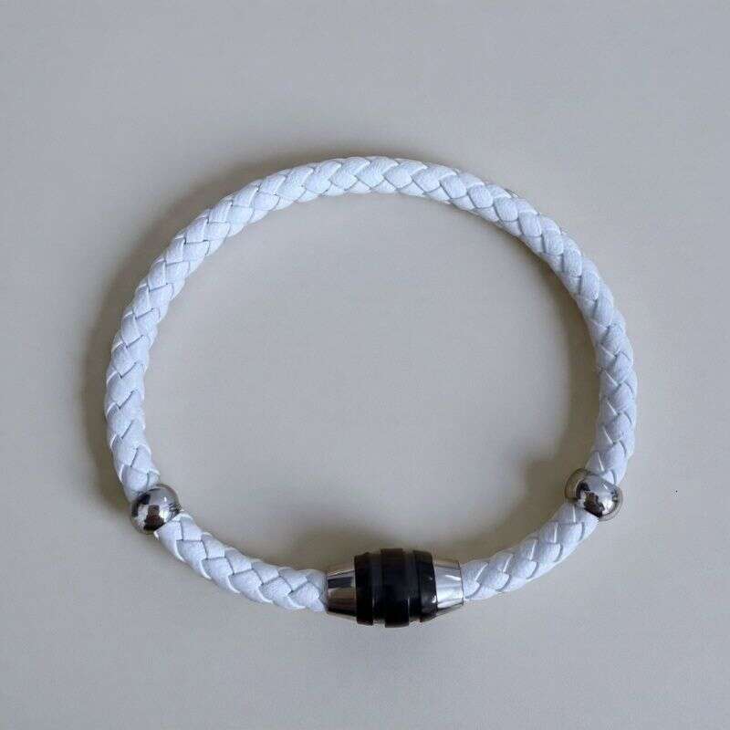 Cross-Border Stainless Steel Magnetic Round Braided Clasp Men's Personalized Bracelet Leather Cord
