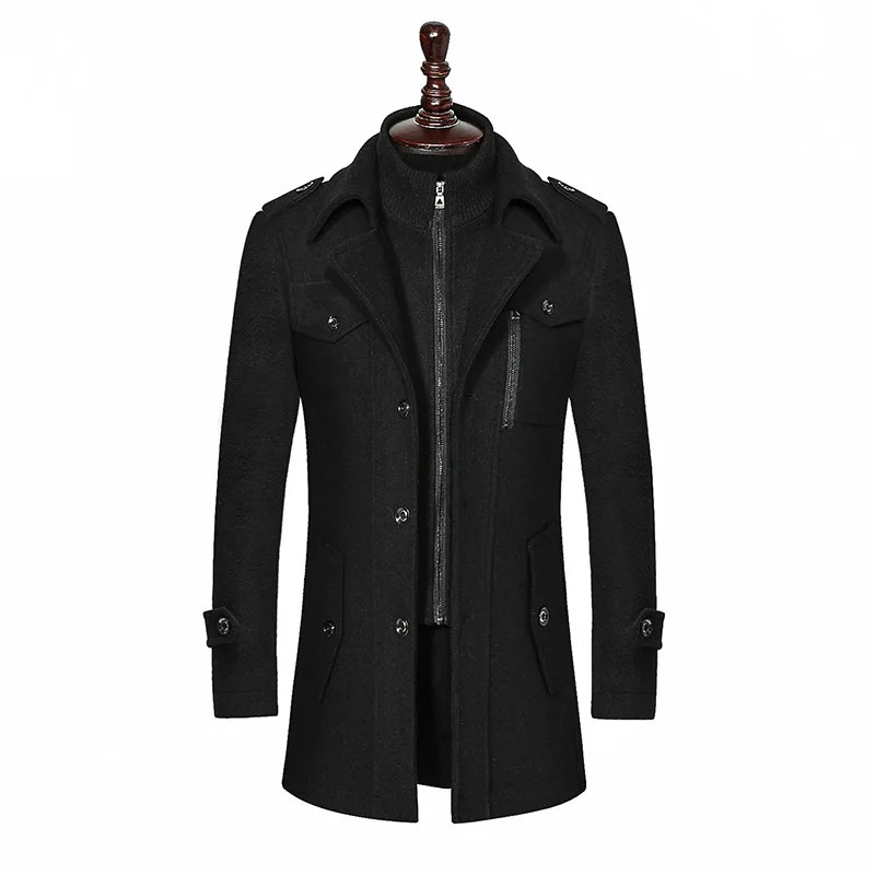 Mens Double Collar Wool blend Trench Coats Mans Winter Overcoat Business Casual Jackets Man 251226