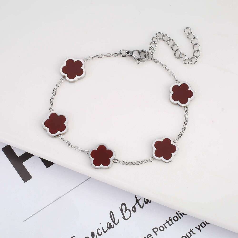 Luxury Woman Silver Plated Five Leaf Flower Adjustable Bracelet Plum Blossom Plant Stainless Steel Jewelry Clover 25H1229