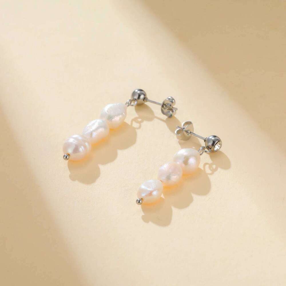 Skyrim Natural Pearl Dangle Earrings for Women Girls Stainless Steel Minimalist Zircon Stud Earring Jewelry Gift C251227