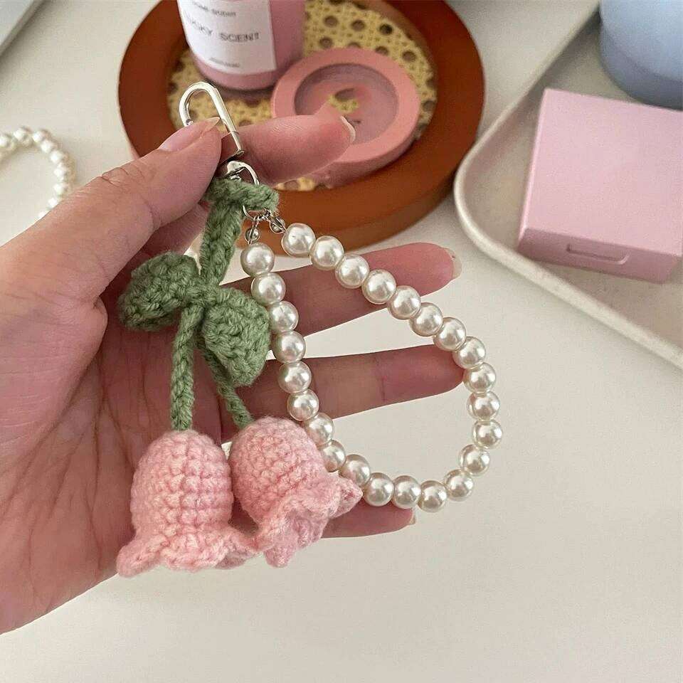 ZAKOL Handmade Knitted Keychain Keyring Women Crocheted Wool Flower Leaf Key Ring Chains Handbag Charms Gifts
