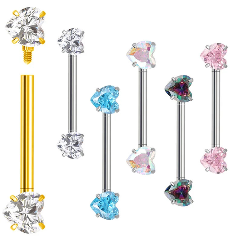 ASTM 36 PIERC Heart Nipple Ring Barbell CZ 16145/6mm Ear Bar Piercing Bar Barbells Nipple Piercing Body Jewelry 251224