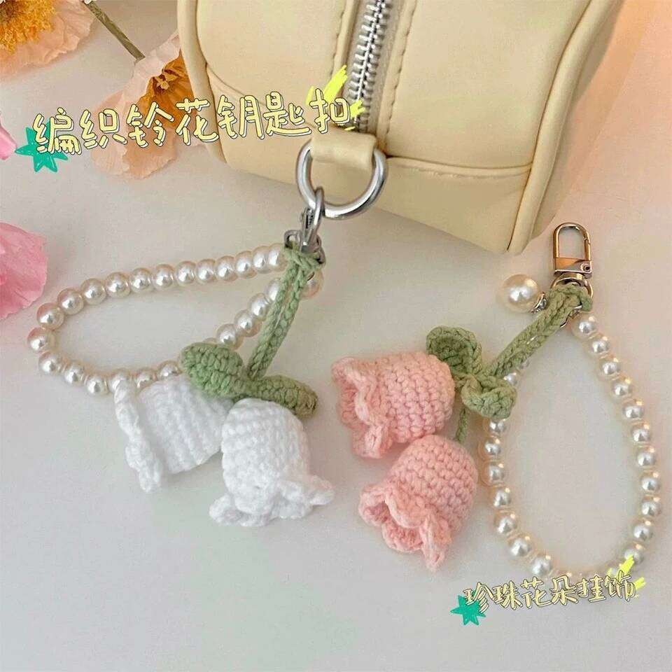 ZAKOL Handmade Knitted Keychain Keyring Women Crocheted Wool Flower Leaf Key Ring Chains Handbag Charms Gifts