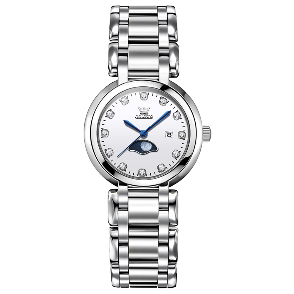 OLEVS Ladies' watch with a stylish, gentle, and high aesthetic value, niche moon phase, simple, waterproof quartz women's watch