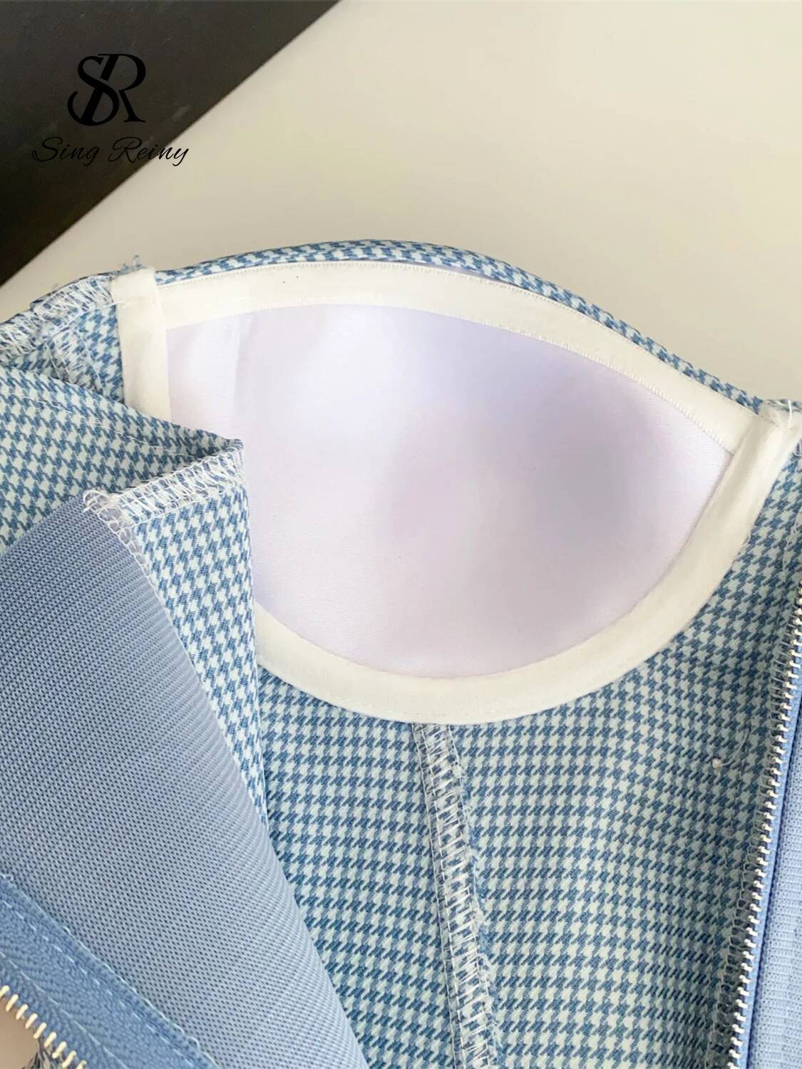 SINGREINY Houndstooth Sensual Tank Women Strapless Button Design Corset Slim Club Camis 2025 Fashion Basics Plaid Mini Top