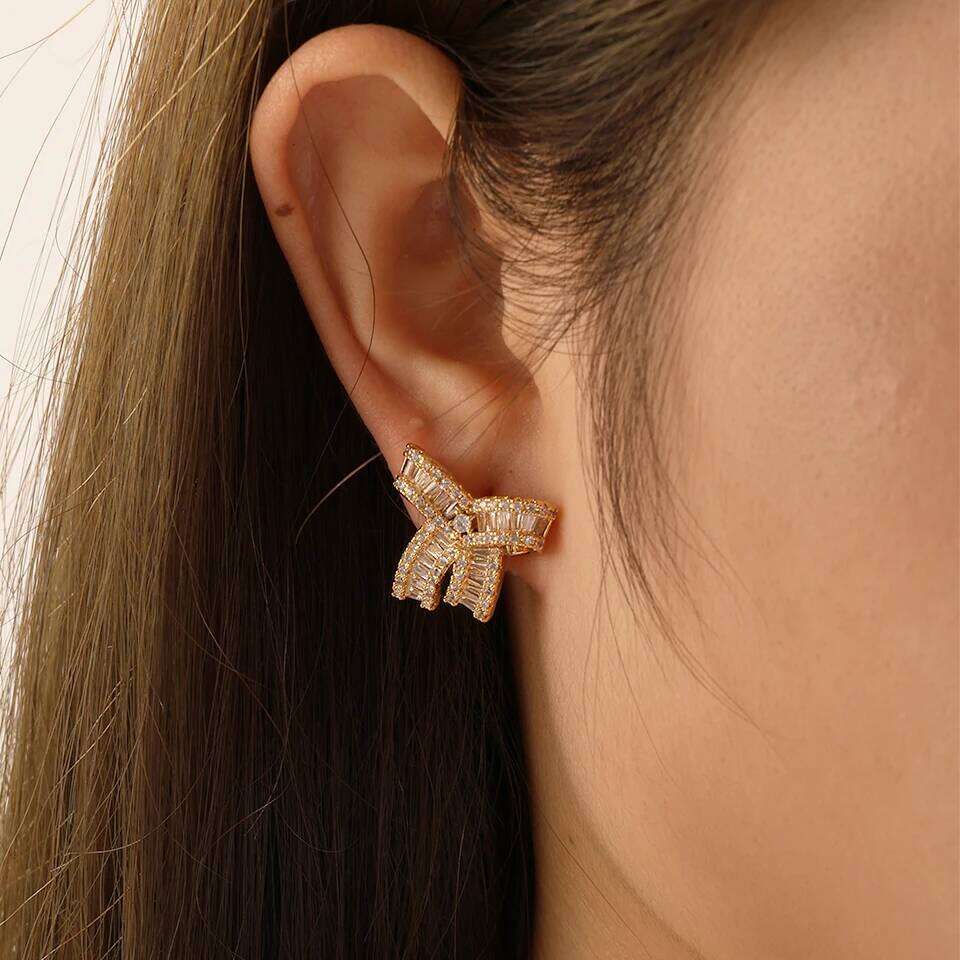 ZAKOL Cute Sweet AAA Zirconia Bow Stud Earrings for Women Korean Fashion Aesthetic Engagement Wedding Jewelry