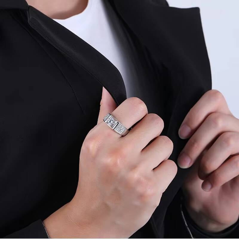 Simple Round Cut Mossanite Jewelry Fashion Moissanite Diamond Sterling 925 Silver Mens Ring Moissanite Ring