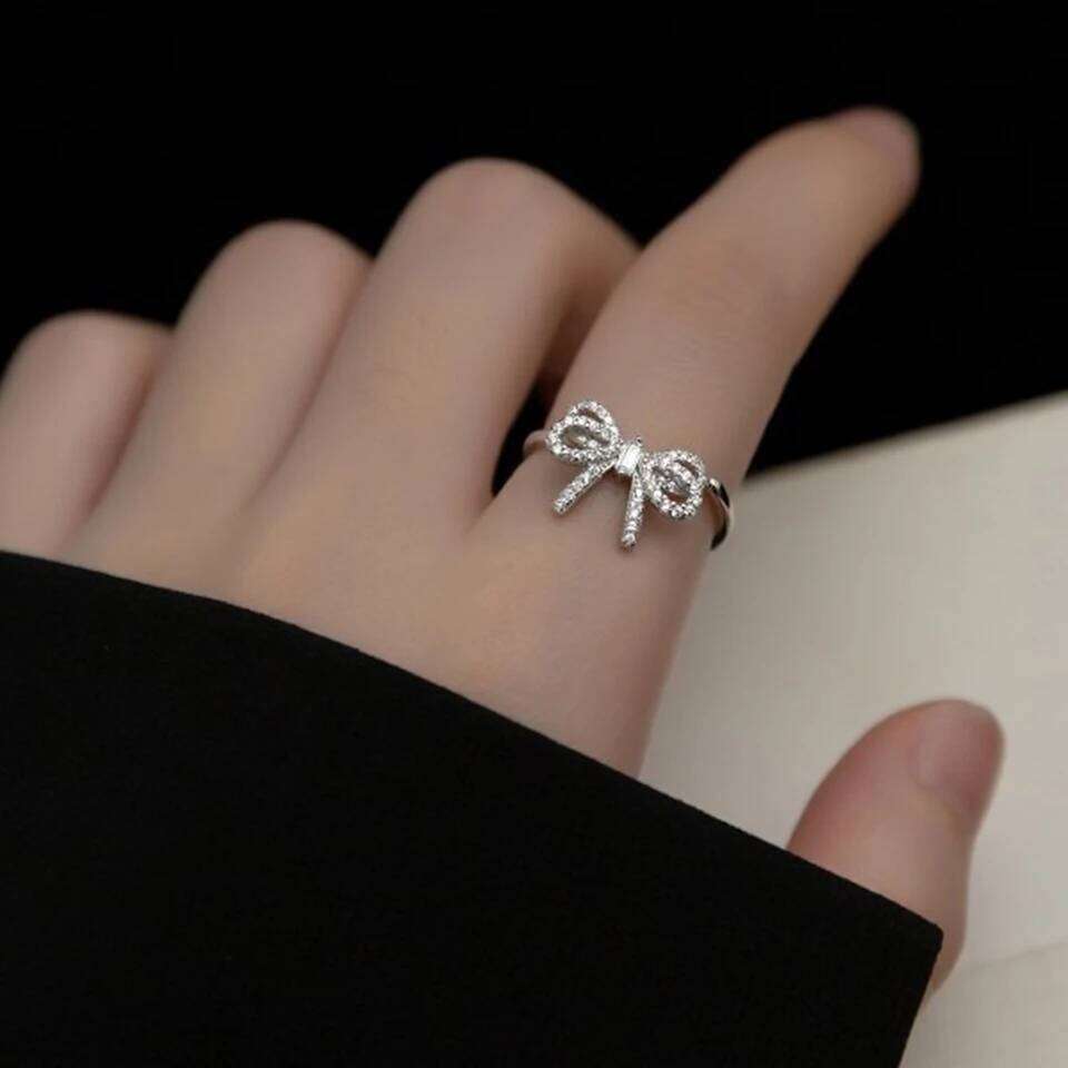 ZAKOL Korean Fashion Crystal Bow For Women Micropaved Zirconia Minimalist Trendy Finger Ring Jewelry
