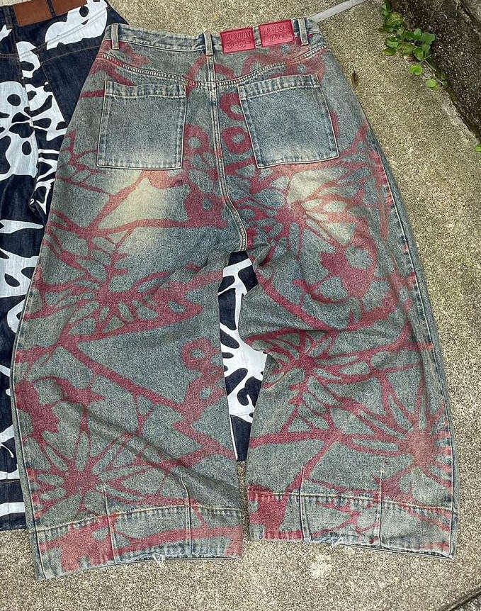 2025 New Retro Hip-Hop Wide-Leg Loose Jeans for Men and Women with Printed Patterns Y2K Gothic Style Long Pants