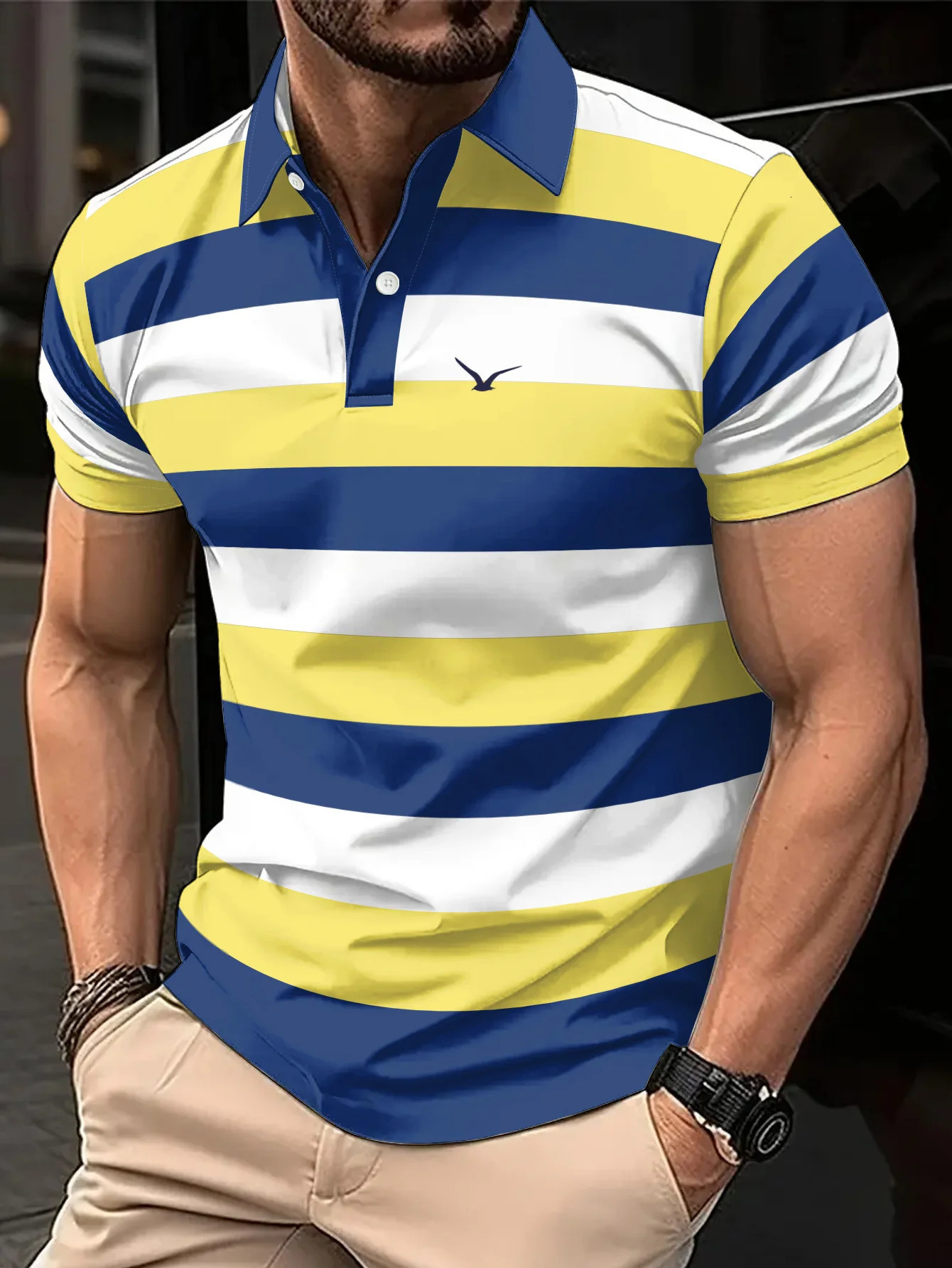 Mens MintNavyWhite Striped Polo Shirt Minimalist Detail Fresh Casual n Comfortable Top for Daily 251219