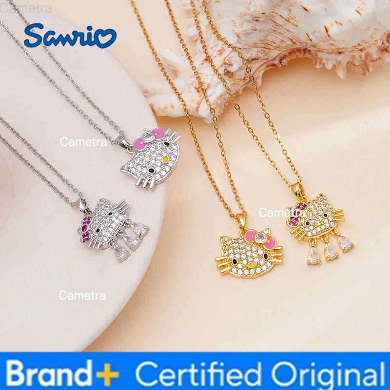 Sanrio Cute Zircon Hello Kitty Pendant Necklaces for Women Girls Stainless Steel Chain Jewelry Accessories Gifts for Friends H251229