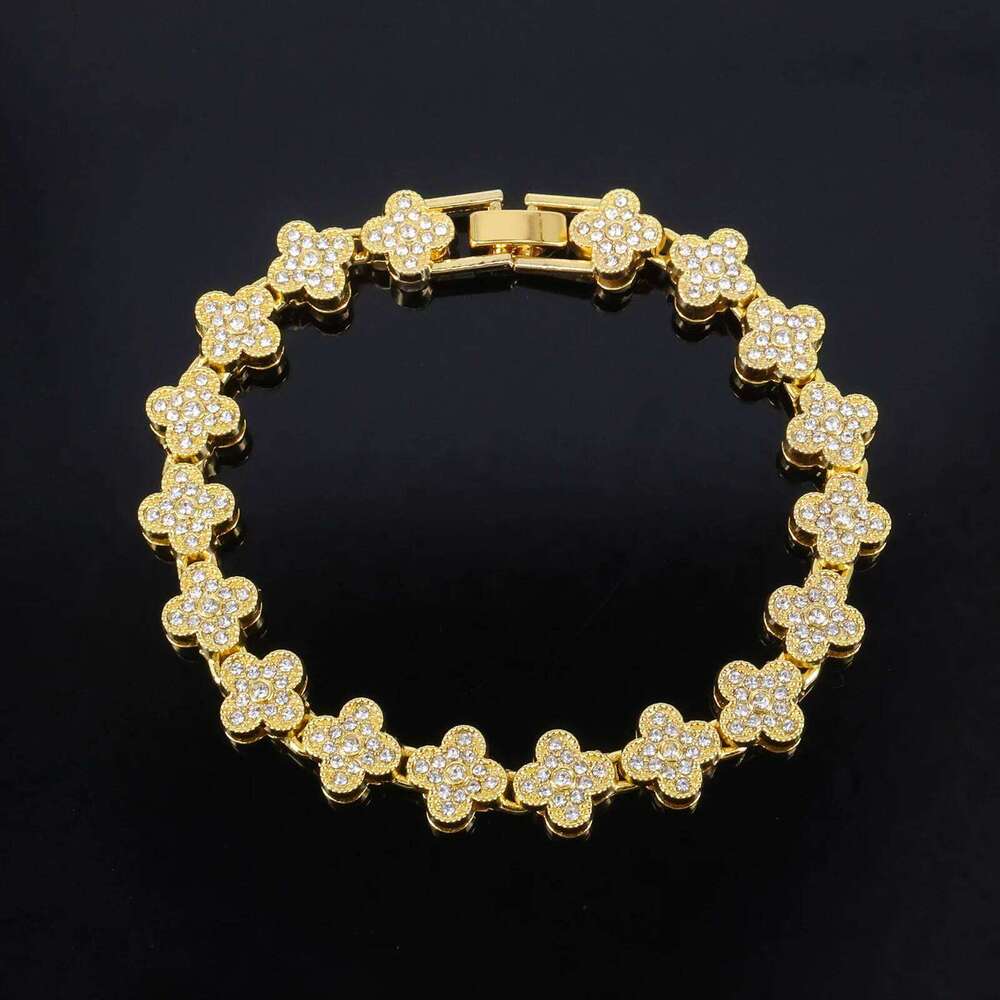 ZAKOL 20/50CM Hip Hop Four-leaf Flower Tennis Chain Bracelet Necklace for Women Men Iced Out Buling Rhinestone Rock Punk Jewelry