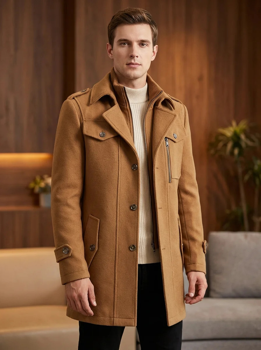 Mens Double Collar Wool blend Trench Coats Mans Winter Overcoat Business Casual Jackets Man 251226