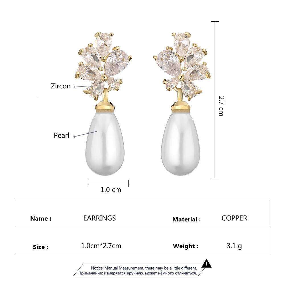 ZAKOL Delicate Chunky Teardrop Imitation Pearl Zircon Drop Earrings for Women White Gold Color Sparkling Crystal Bridal Earring