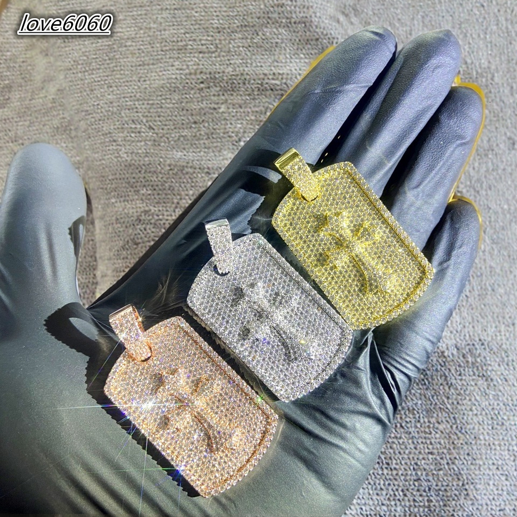 Hot Selling 925 Silver VVS Moissanite Hip-hop Pendant Diamond-Filled Square Plate Fashion Accessory