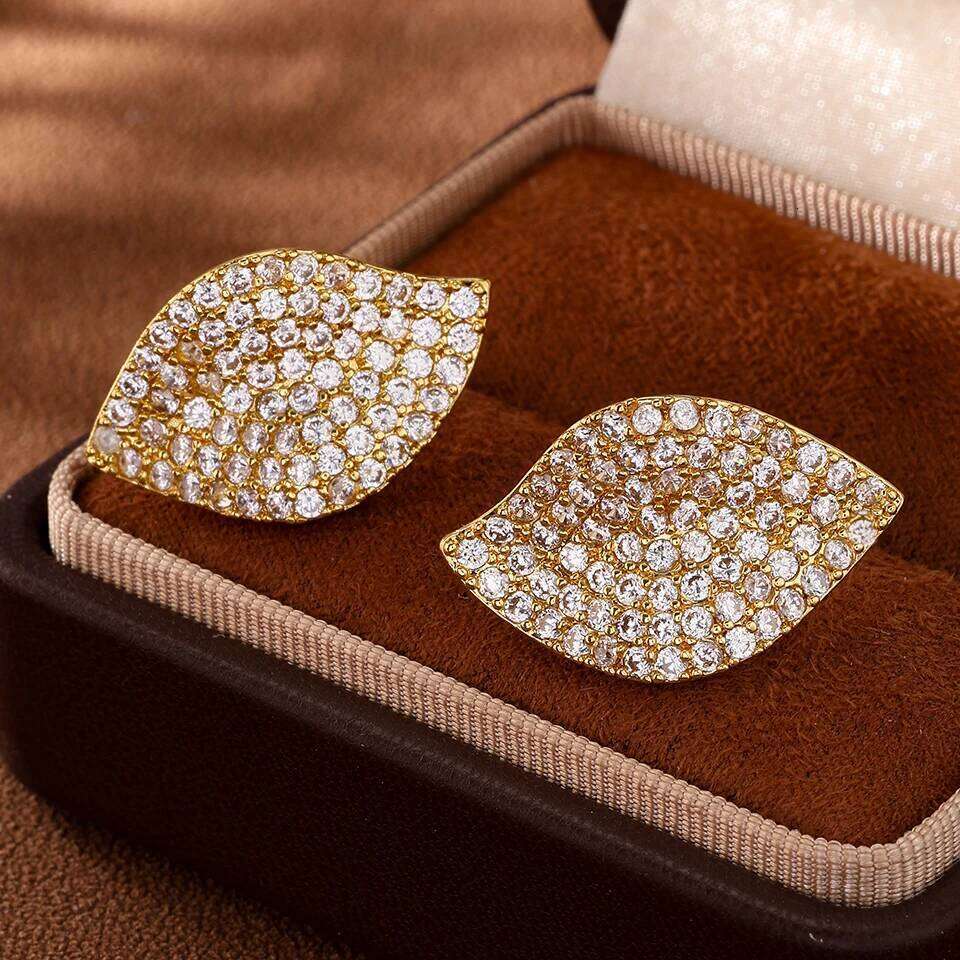 ZAKOL New Brilliant Micro-inlaid Zircon Leaf Earring Necklace Set for Women Buling Crystal Engagement Wedding Jewelry Gift