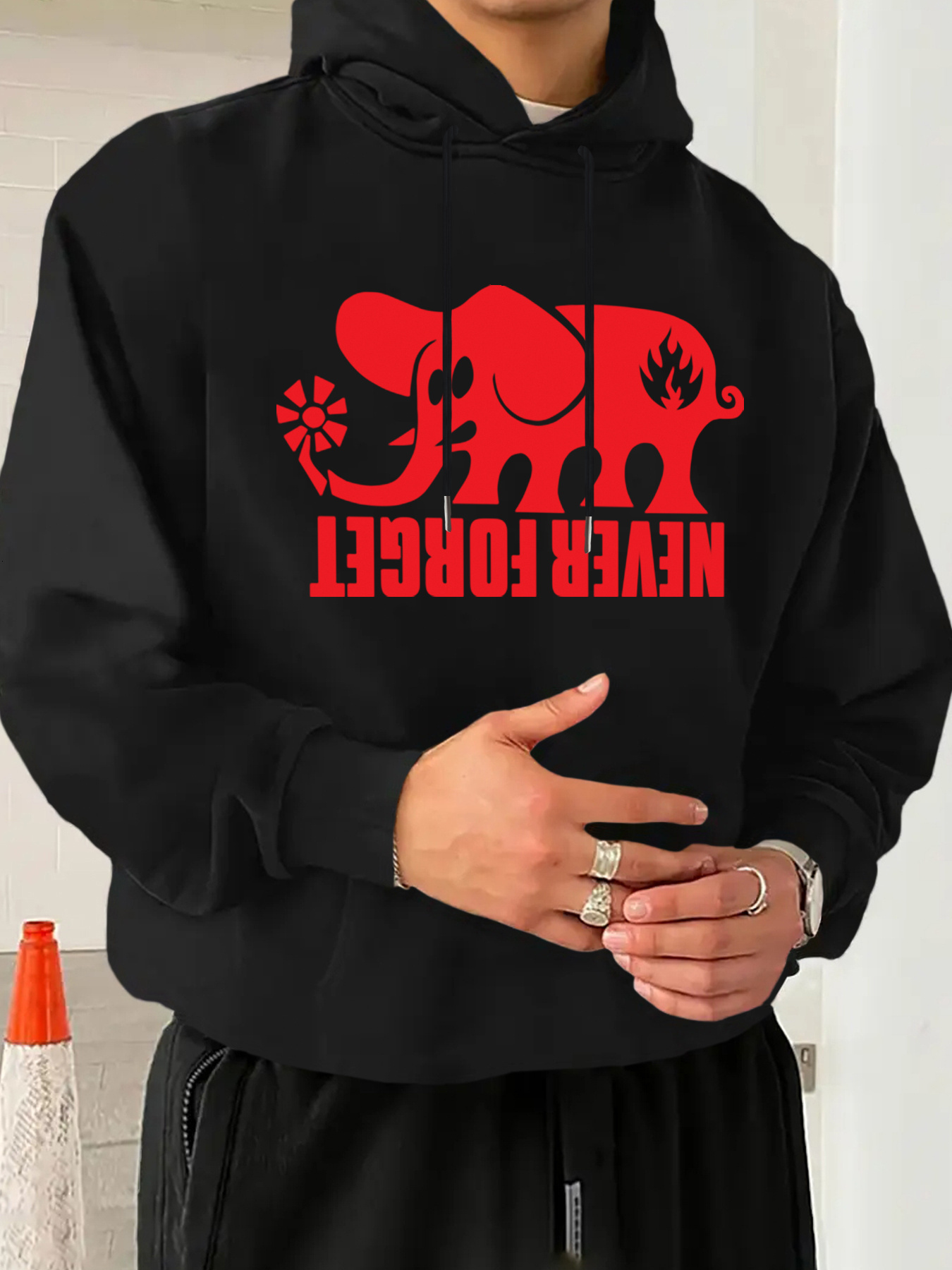 Men's Casual Graphic Print Hoodie - Soft Polyester Blend Pullover with Front Pocket, Navy Blue & Red Machine Washable Regular Fit for All-Season 