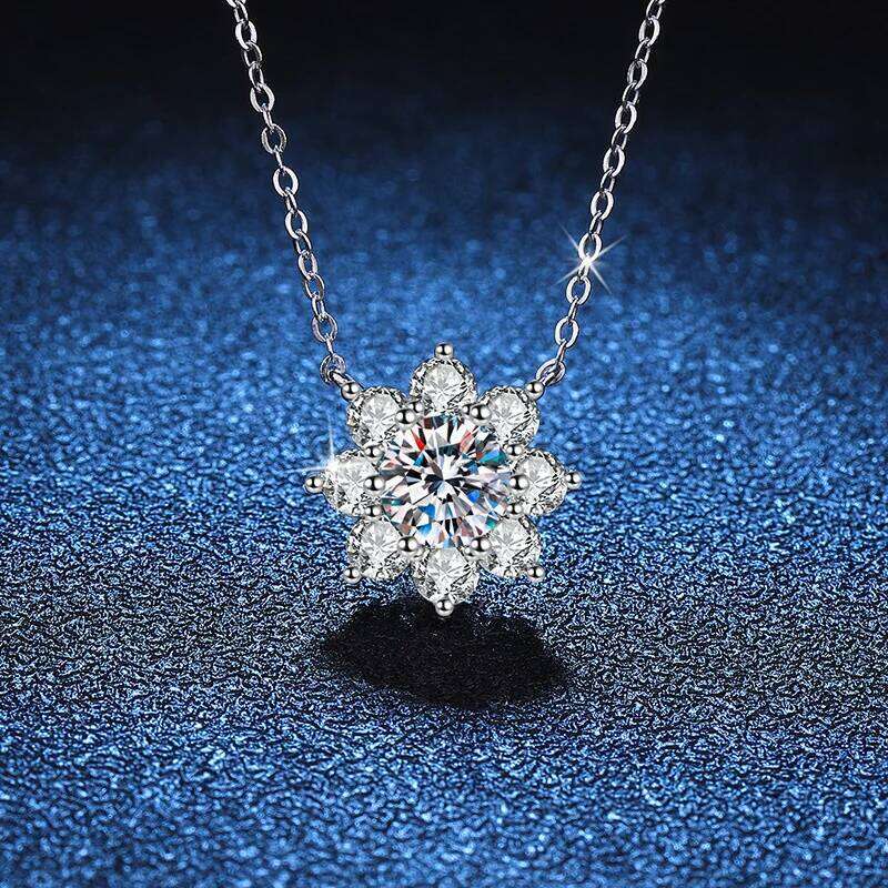 S925 Pure Silver Pendant Diamond Eight Petal Sunflower Snow Flower Female 1 Ct Mosang Stone Necklace 34d