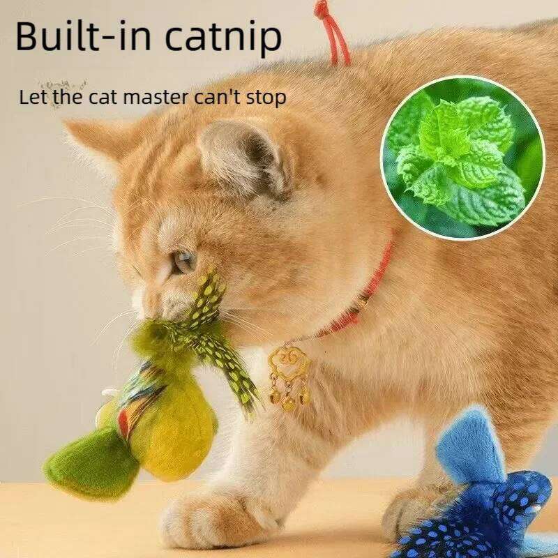 Interactive Cat Electric Simulation Bird With Chirping Sound Flapping Wings Plush Chew Bite Toy For Kittens Cats Pet Supplie