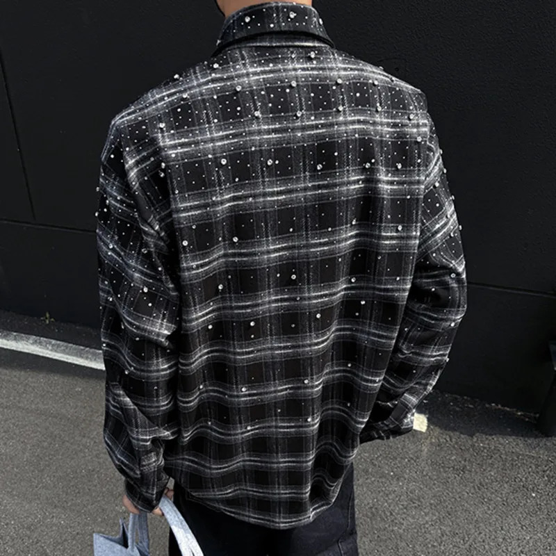 WVGA Spring Autumn Man Gypsophila Heavy Diamond Trendy Long Sleeve Shirts Niche Chic Casual Plaid Shirt Ins W10345 251223