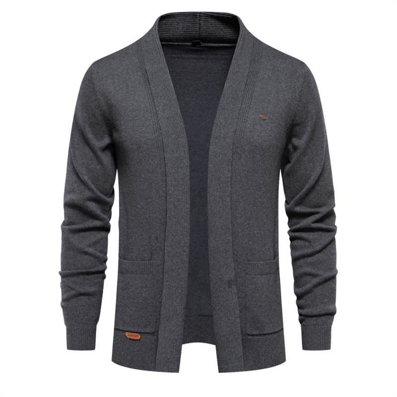 WOZK men's casual autumn cardigan sweater, high-quality business knit sweater, solid color men's top