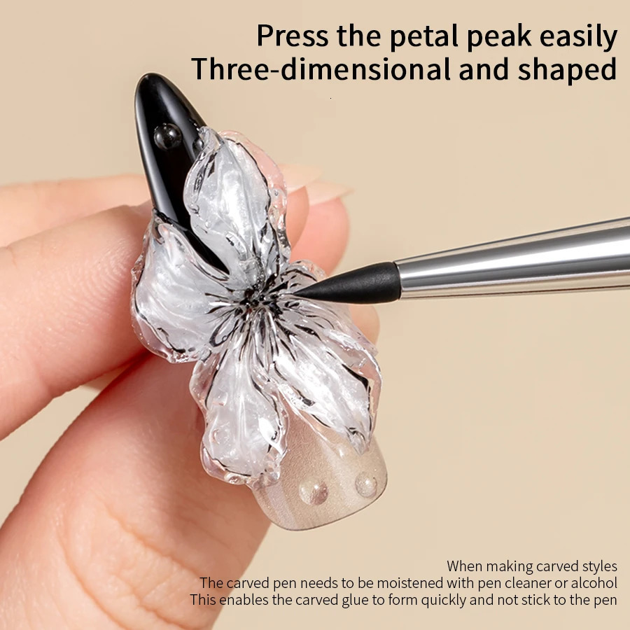 RSNAIL 12PCS Wooden Double Head Nail Art Brush Silicone Carving Pen Supplies Flower Painting for Tool 251215