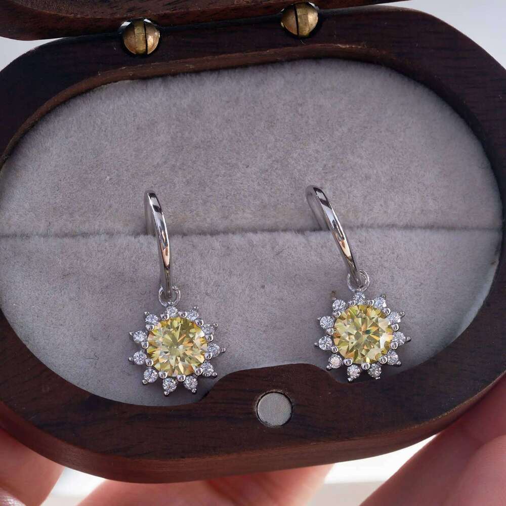 1ctx2pcs pink royalblue gold color moissanite women drop earrings sunflower shape f24